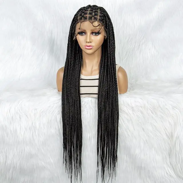 Alt view image 5 of 7 - 36 Full Lace Box Braid Lace Front Wig Super Long Criss Cross Knotless Braids Wig Ombre Synthetic Braided Wigs for Black Women