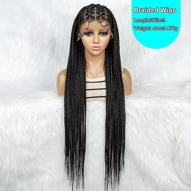 Alt view image 6 of 7 - 36 Full Lace Box Braid Lace Front Wig Super Long Criss Cross Knotless Braids Wig Ombre Synthetic Braided Wigs for Black Women