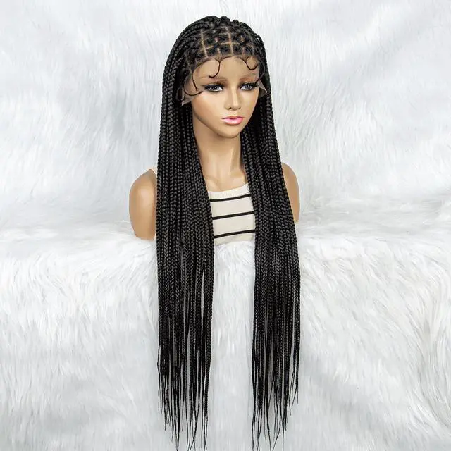 Alt view image 4 of 7 - 36 Full Lace Box Braid Lace Front Wig Super Long Criss Cross Knotless Braids Wig Ombre Synthetic Braided Wigs for Black Women
