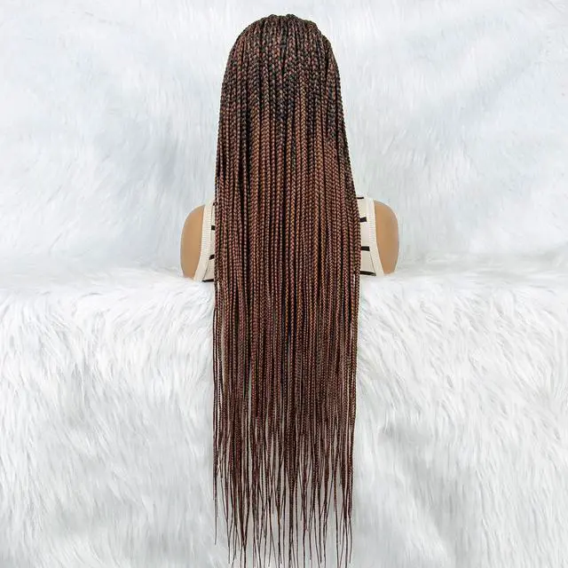 Alt view image 2 of 7 - 36 Full Lace Box Braid Lace Front Wig Super Long Criss Cross Knotless Braids Wig Ombre Synthetic Braided Wigs for  Women Gradient dark brown