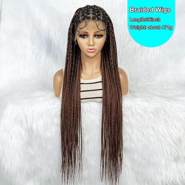 Alt view image 6 of 7 - 36 Full Lace Box Braid Lace Front Wig Super Long Criss Cross Knotless Braids Wig Ombre Synthetic Braided Wigs for  Women Gradient dark brown