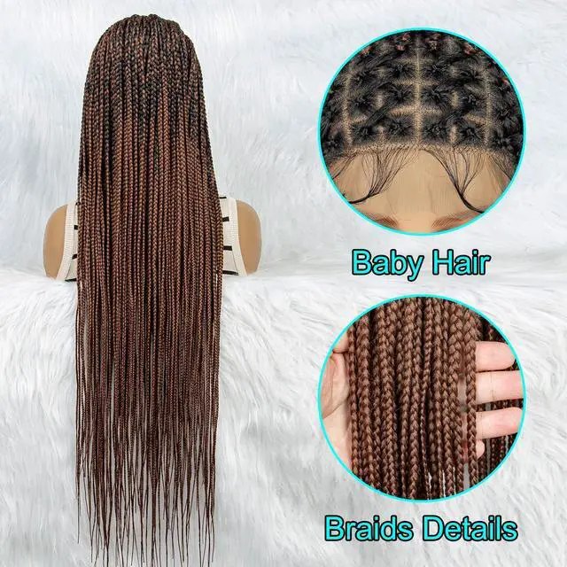 Alt view image 5 of 7 - 36 Full Lace Box Braid Lace Front Wig Super Long Criss Cross Knotless Braids Wig Ombre Synthetic Braided Wigs for  Women Gradient dark brown