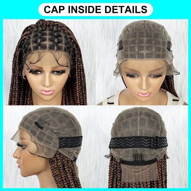 Alt view image 7 of 7 - 36 Full Lace Box Braid Lace Front Wig Super Long Criss Cross Knotless Braids Wig Ombre Synthetic Braided Wigs for  Women Gradient dark brown