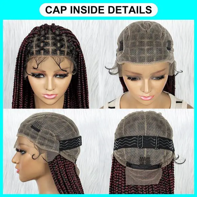 Alt view image 6 of 7 - 36 Full Lace Box Braid Lace Front Wig Super Long Criss Cross Knotless Braids Wig Ombre Synthetic Braided Wigs for  Women Gradient burgundy