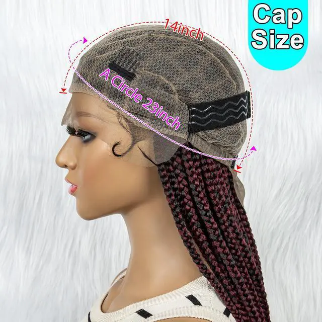 Alt view image 7 of 7 - 36 Full Lace Box Braid Lace Front Wig Super Long Criss Cross Knotless Braids Wig Ombre Synthetic Braided Wigs for  Women Gradient burgundy