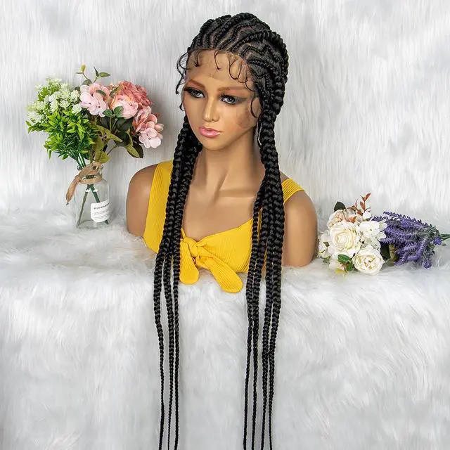 Alt view image 4 of 7 - New Style 36 Inches Synthetic Full Lace Frontal Cornrow Box Braided Wigs with Baby Hair for African Women Braiding Hair