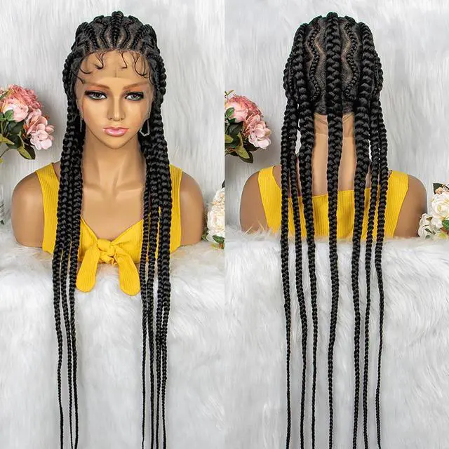 Alt view image 2 of 7 - New Style 36 Inches Synthetic Full Lace Frontal Cornrow Box Braided Wigs with Baby Hair for African Women Braiding Hair