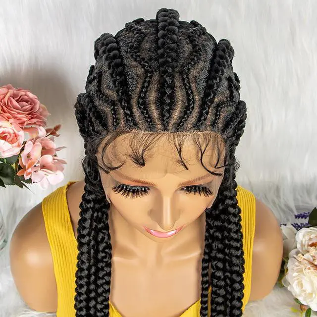 Alt view image 5 of 7 - New Style 36 Inches Synthetic Full Lace Frontal Cornrow Box Braided Wigs with Baby Hair for African Women Braiding Hair