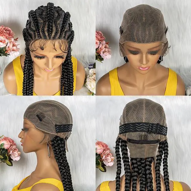 Alt view image 6 of 7 - New Style 36 Inches Synthetic Full Lace Frontal Cornrow Box Braided Wigs with Baby Hair for African Women Braiding Hair