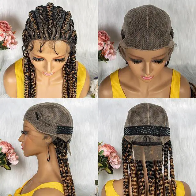 Alt view image 6 of 6 - New Style 36 Inches Synthetic Full Lace Frontal Cornrow Box Braided Wigs with Baby Hair for African Women Braiding Hair Gradient light brown