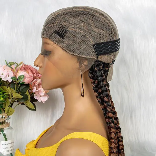 Alt view image 6 of 7 - New Style 36 Inches Synthetic Full Lace Frontal Cornrow Box Braided Wigs with Baby Hair for African Women Braiding Hair Gradient dark brown