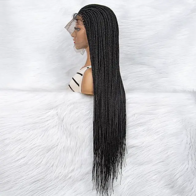 Alt view image 4 of 7 - New Arrival 36 Inches Synthetic Knotless Box Braided Wigs 13x6 Lace Frontal with Baby Hair for Afro American Women Braided Wigs