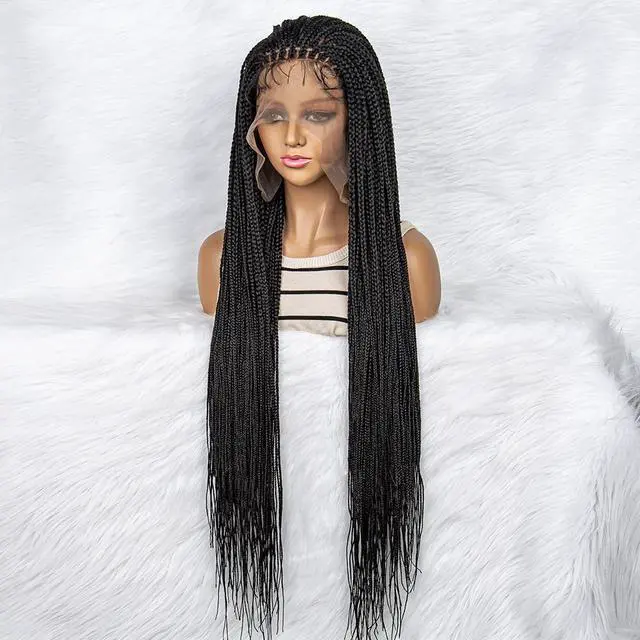 Alt view image 7 of 7 - New Arrival 36 Inches Synthetic Knotless Box Braided Wigs 13x6 Lace Frontal with Baby Hair for Afro American Women Braided Wigs