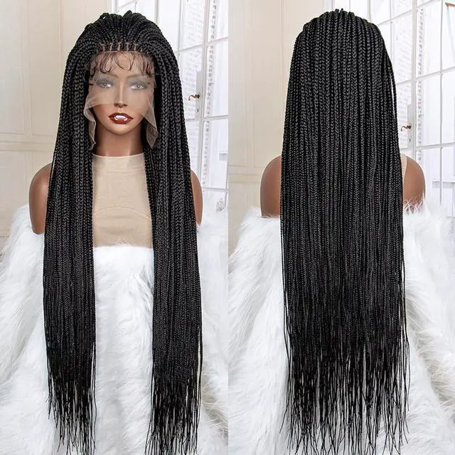 Alt view image 2 of 7 - New Arrival 36 Inches Synthetic Knotless Box Braided Wigs 13x6 Lace Frontal with Baby Hair for Afro American Women Braided Wigs