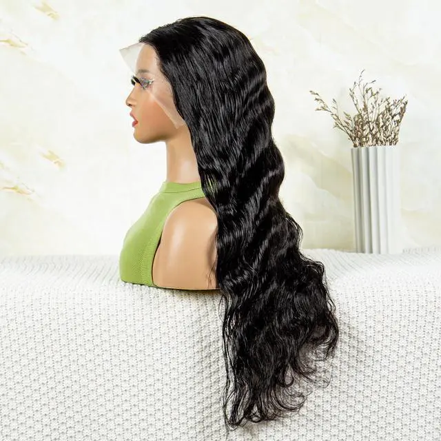 Alt view image 5 of 7 - 180% 13*4 HD Lace Body Wave Human Hair Wigs Fro Women 8-40 Inch  Human Hair Wigs Natural Color 8"