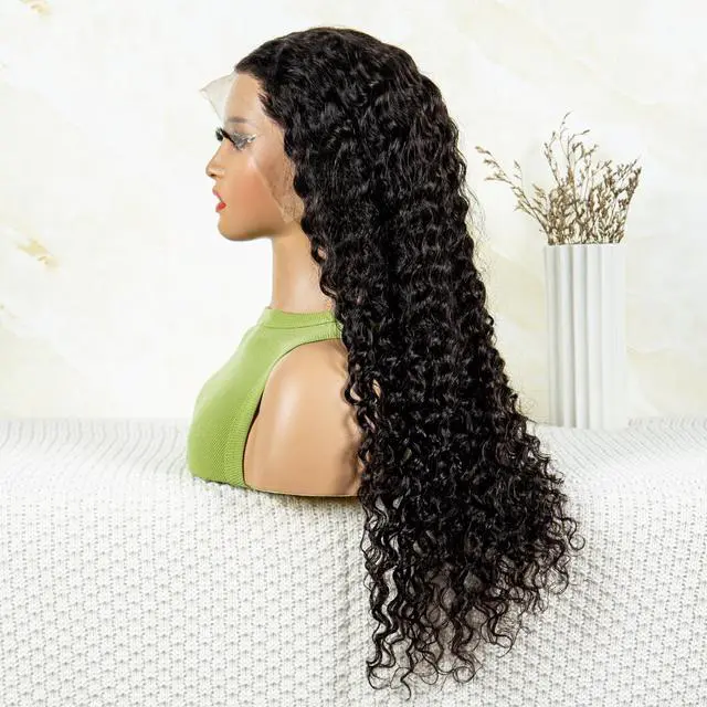 Alt view image 3 of 7 - 180% Density 13*4 Lace Front Human Hair Wig Deep Wave Lace Front Human Hair Wigs For Women Deep Curly Pre Plucked With Baby Hair Brazilian Virgin Human Hair Wigs Natural Color 8"