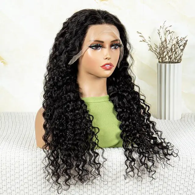 Alt view image 5 of 7 - 180% Density 13*4 Lace Front Human Hair Wig Deep Wave Lace Front Human Hair Wigs For Women Deep Curly Pre Plucked With Baby Hair Brazilian Virgin Human Hair Wigs Natural Color 8"