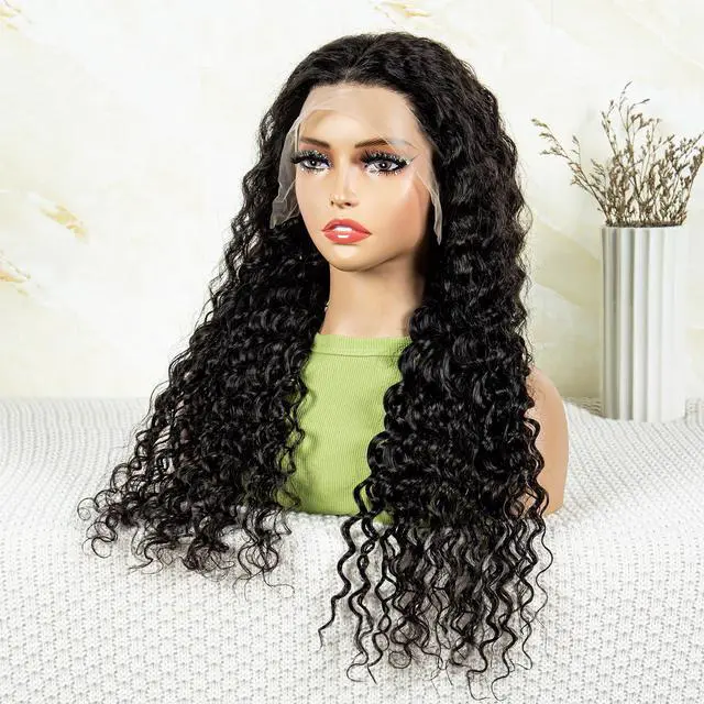 Alt view image 6 of 7 - 180% Density 13*4 Lace Front Human Hair Wig Deep Wave Lace Front Human Hair Wigs For Women Deep Curly Pre Plucked With Baby Hair Brazilian Virgin Human Hair Wigs Natural Color 8"