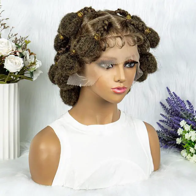 Alt view image 4 of 7 - New Style Bantu Knot Braided Wigs Synthetic HD Full Lace Wig For Women Afrian Braid Braiding Hair Knotless Box Braids Wigs  Gradient Light Brown