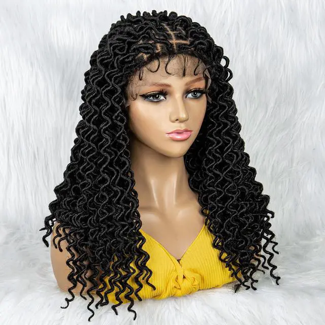 Main image of 18 Inches Synthetic Lace Front Wig Braided Wigs Cornrows Braids Wig Knotless Braiding Curly Wigs Curly Dreadlocks Wigs