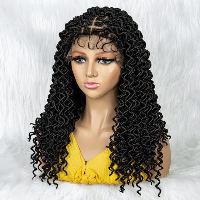 Alt view image 5 of 7 - 18 Inches Synthetic Lace Front Wig Braided Wigs Cornrows Braids Wig Knotless Braiding Curly Wigs Curly Dreadlocks Wigs