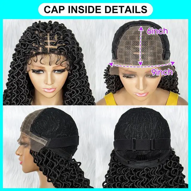 Alt view image 6 of 7 - 18 Inches Synthetic Lace Front Wig Braided Wigs Cornrows Braids Wig Knotless Braiding Curly Wigs Curly Dreadlocks Wigs