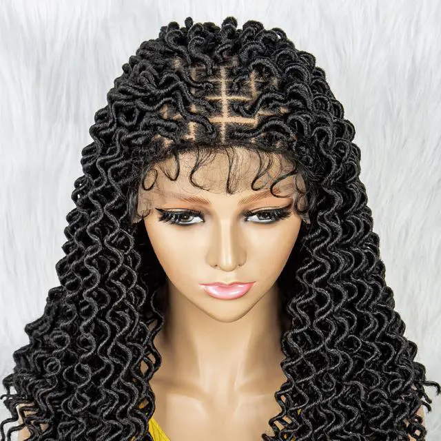 Alt view image 3 of 7 - 18 Inches Synthetic Lace Front Wig Braided Wigs Cornrows Braids Wig Knotless Braiding Curly Wigs Curly Dreadlocks Wigs