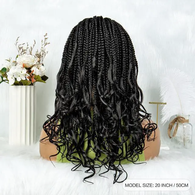 Alt view image 2 of 7 - Colored Synthetic Lace Front Braided Wigs For Black Women Goddess Box Braids Curly Ends 9*6 Glueless Closure Wigs
