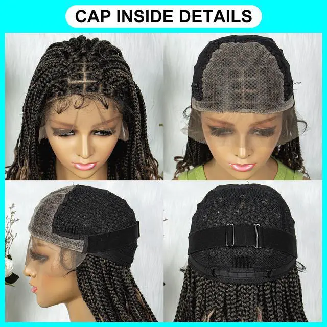 Alt view image 7 of 7 - Colored Synthetic Lace Front Braided Wigs For Black Women Goddess Box Braids Curly Ends 9*6 Glueless Closure Wigs 1B/27#