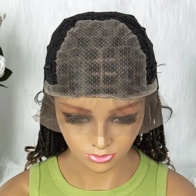 Alt view image 6 of 7 - Colored Synthetic Lace Front Braided Wigs For Black Women Goddess Box Braids Curly Ends 9*6 Glueless Closure Wigs 1B/27#
