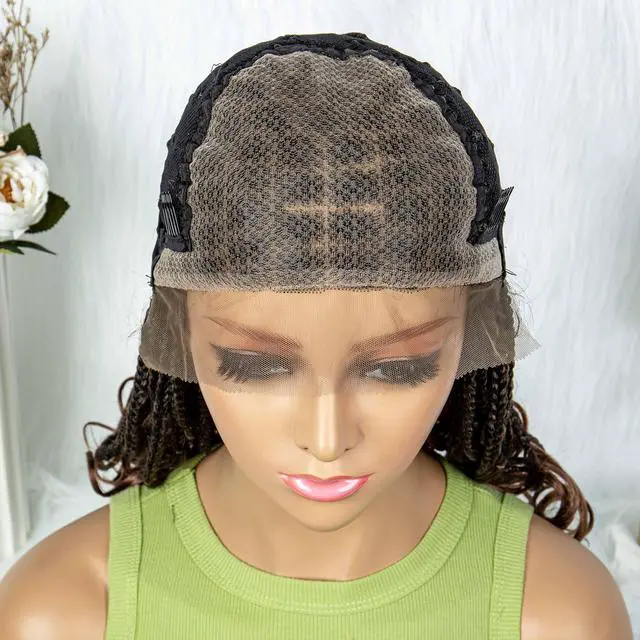 Alt view image 6 of 7 - Colored Synthetic Lace Front Braided Wigs For Black Women Goddess Box Braids Curly Ends 9*6 Glueless Closure Wigs 1B/30#