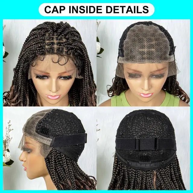 Alt view image 7 of 7 - Colored Synthetic Lace Front Braided Wigs For Black Women Goddess Box Braids Curly Ends 9*6 Glueless Closure Wigs 1B/30#
