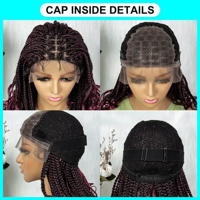 Alt view image 7 of 7 - Colored Synthetic Lace Front Braided Wigs For Black Women Goddess Box Braids Curly Ends 9*6 Glueless Closure Wigs 1B/BUG#