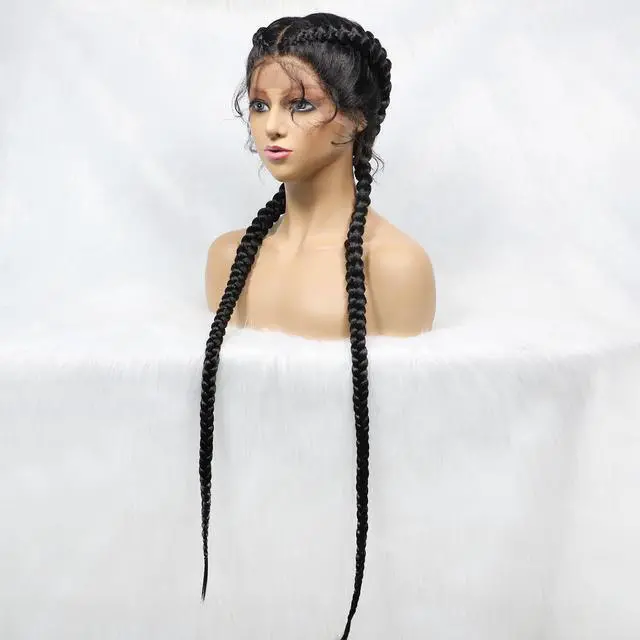 Alt view image 5 of 7 - 36 Inches Long Lace Front Synthetic Braided Wigs Lace Front Dutch Twins Braids Wig With Baby Hair for Black Women