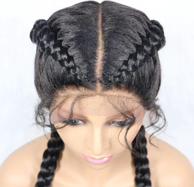 Alt view image 4 of 7 - 36 Inches Long Lace Front Synthetic Braided Wigs Lace Front Dutch Twins Braids Wig With Baby Hair for Black Women