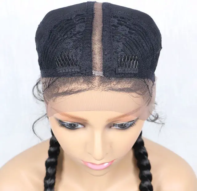 Alt view image 6 of 7 - 36 Inches Long Lace Front Synthetic Braided Wigs Lace Front Dutch Twins Braids Wig With Baby Hair for Black Women