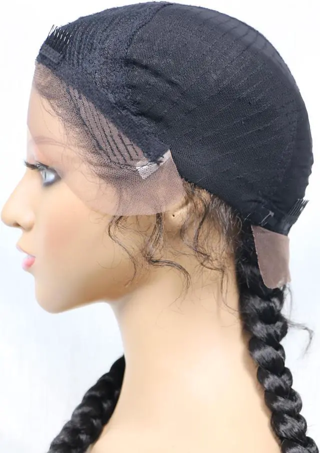 Alt view image 7 of 7 - 36 Inches Long Lace Front Synthetic Braided Wigs Lace Front Dutch Twins Braids Wig With Baby Hair for Black Women