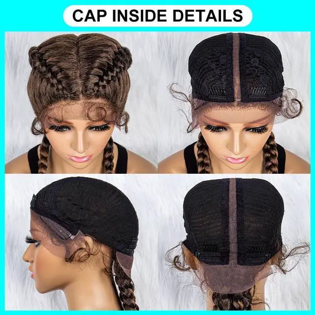 Alt view image 6 of 7 - 36 Inches Long Lace Front Synthetic Braided Wigs Lace Front Dutch Twins Braids Wig With Baby Hair for Black Women 1B/30#