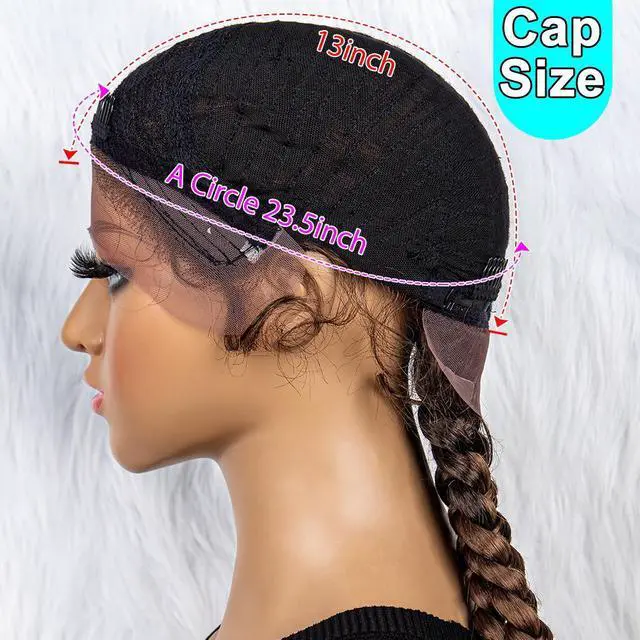 Alt view image 7 of 7 - 36 Inches Long Lace Front Synthetic Braided Wigs Lace Front Dutch Twins Braids Wig With Baby Hair for Black Women 1B/30#