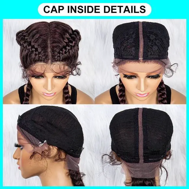 Alt view image 7 of 7 - 36 Inches Long Lace Front Synthetic Braided Wigs Lace Front Dutch Twins Braids Wig With Baby Hair for Black Women 1B/BUG#