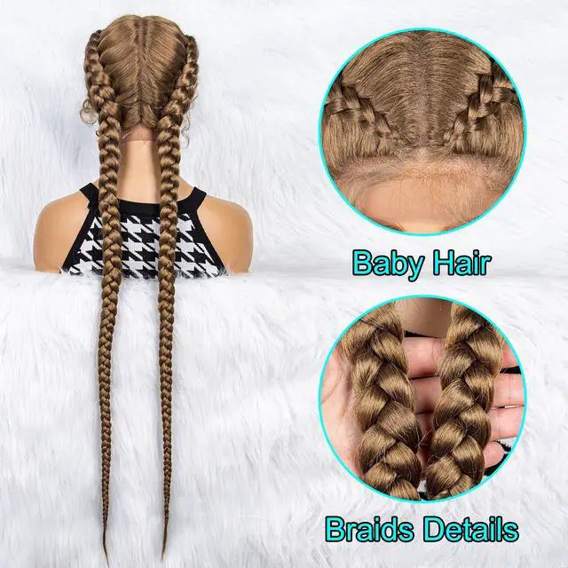 Alt view image 4 of 7 - 36 Inches Long Lace Front Synthetic Braided Wigs Lace Front Dutch Twins Braids Wig With Baby Hair for Black Women 27#