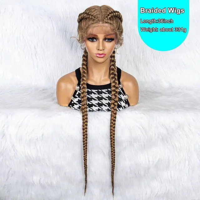 Alt view image 5 of 7 - 36 Inches Long Lace Front Synthetic Braided Wigs Lace Front Dutch Twins Braids Wig With Baby Hair for Black Women 27#