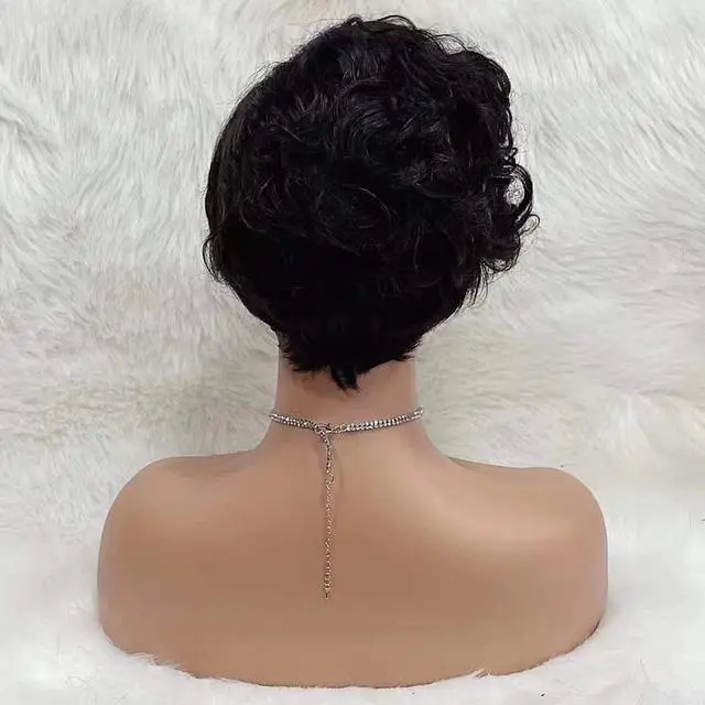 Alt view image 5 of 7 - Short Human Hair Wigs for Black Women 10A Pixie Cut Wig Transparent Wave Lace Front Bob Wig 13X4x1 T Part Brazilian Loose Wave Lace Frontal Wigs 150% Density(1B#,6Inch)