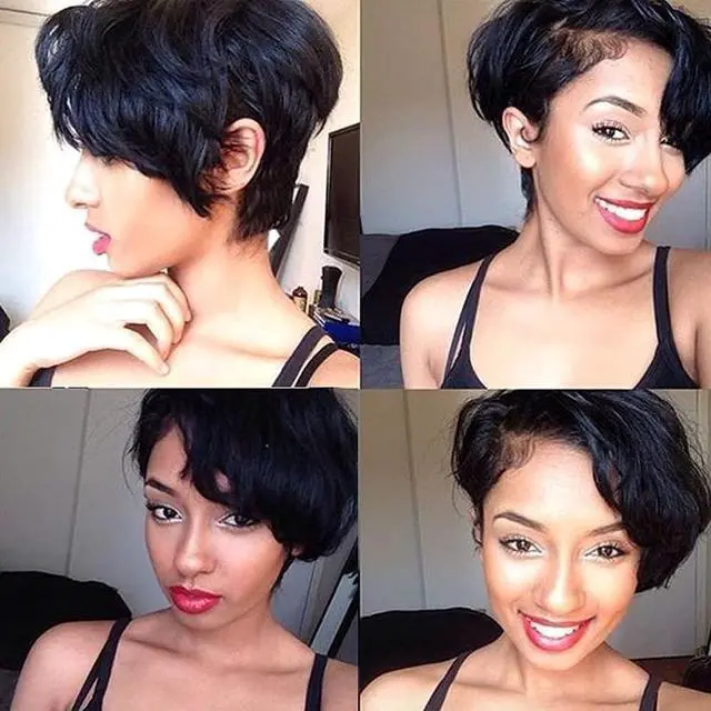 Alt view image 2 of 7 - Short Human Hair Wigs for Black Women 10A Pixie Cut Wig Transparent Wave Lace Front Bob Wig 13X4x1 T Part Brazilian Loose Wave Lace Frontal Wigs 150% Density(1B#,6Inch)