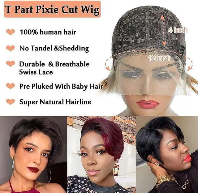 Alt view image 7 of 7 - Short Human Hair Wigs for Black Women 10A Pixie Cut Wig Transparent Wave Lace Front Bob Wig 13X4x1 T Part Brazilian Loose Wave Lace Frontal Wigs 150% Density(1B#,6Inch)