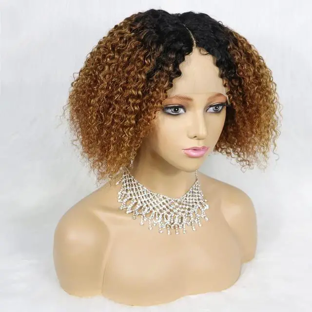 Alt view image 2 of 7 - Short Curly Afro Wigs 10A Kinky Curly Human Hair Bob Wig 13x4x1Transparent Lace Front Wigs for Black Women 150% Denisty Brazilian Human Hair Wigs(1B/30#)