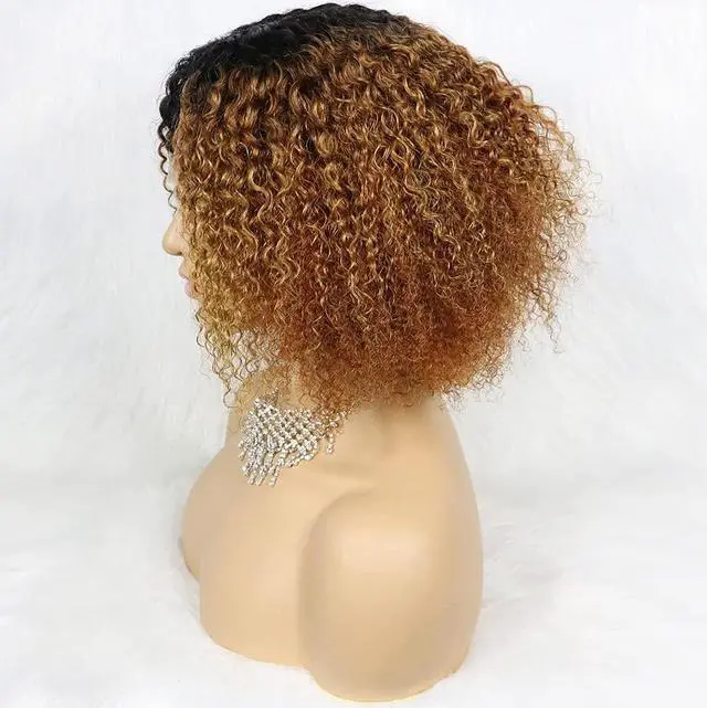 Alt view image 4 of 7 - Short Curly Afro Wigs 10A Kinky Curly Human Hair Bob Wig 13x4x1Transparent Lace Front Wigs for Black Women 150% Denisty Brazilian Human Hair Wigs(1B/30#)