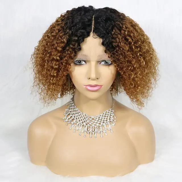Main image of Short Curly Afro Wigs 10A Kinky Curly Human Hair Bob Wig 13x4x1Transparent Lace Front Wigs for Black Women 150% Denisty Brazilian Human Hair Wigs(1B/30#)