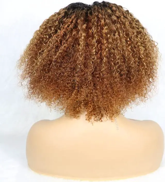 Alt view image 7 of 7 - Short Curly Afro Wigs 10A Kinky Curly Human Hair Bob Wig 13x4x1Transparent Lace Front Wigs for Black Women 150% Denisty Brazilian Human Hair Wigs(1B/30#)