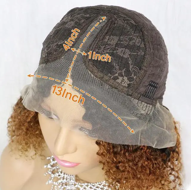 Alt view image 6 of 7 - Short Curly Afro Wigs 10A Kinky Curly Human Hair Bob Wig 13x4x1Transparent Lace Front Wigs for Black Women 150% Denisty Brazilian Human Hair Wigs(1B/30#)